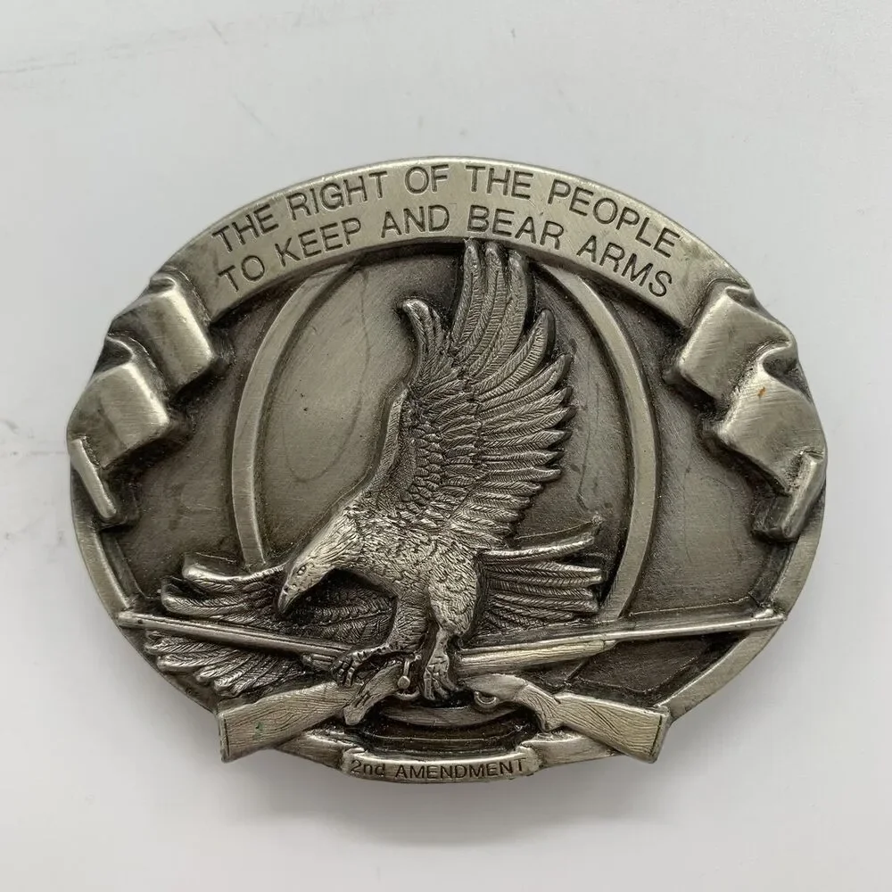 The Right to Keep and Bear Arms Belt Bergamot Buckle Guns Eagle 1984 Pewter EUC